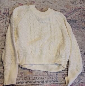 Cozy Oversized Cropped Cream Cable Knit Sweater